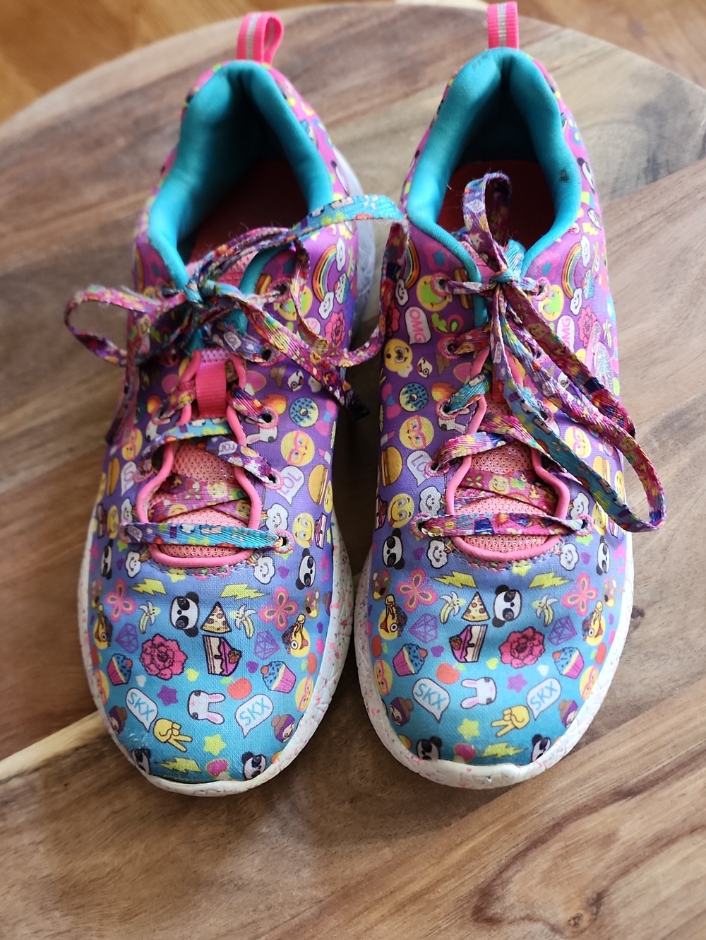 Skechers Girls Burst Emoti-Cutie Sneakers Purple Blue Pink Multi Emoji Shoes Sz5